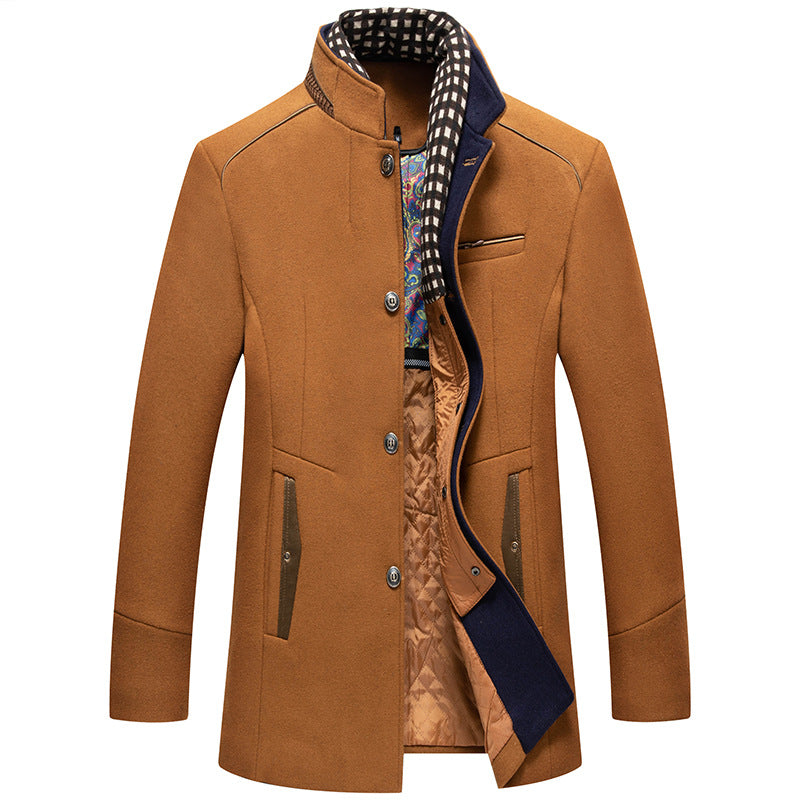 Men's Sophisticated Wool Coat with Stand-Up Collar