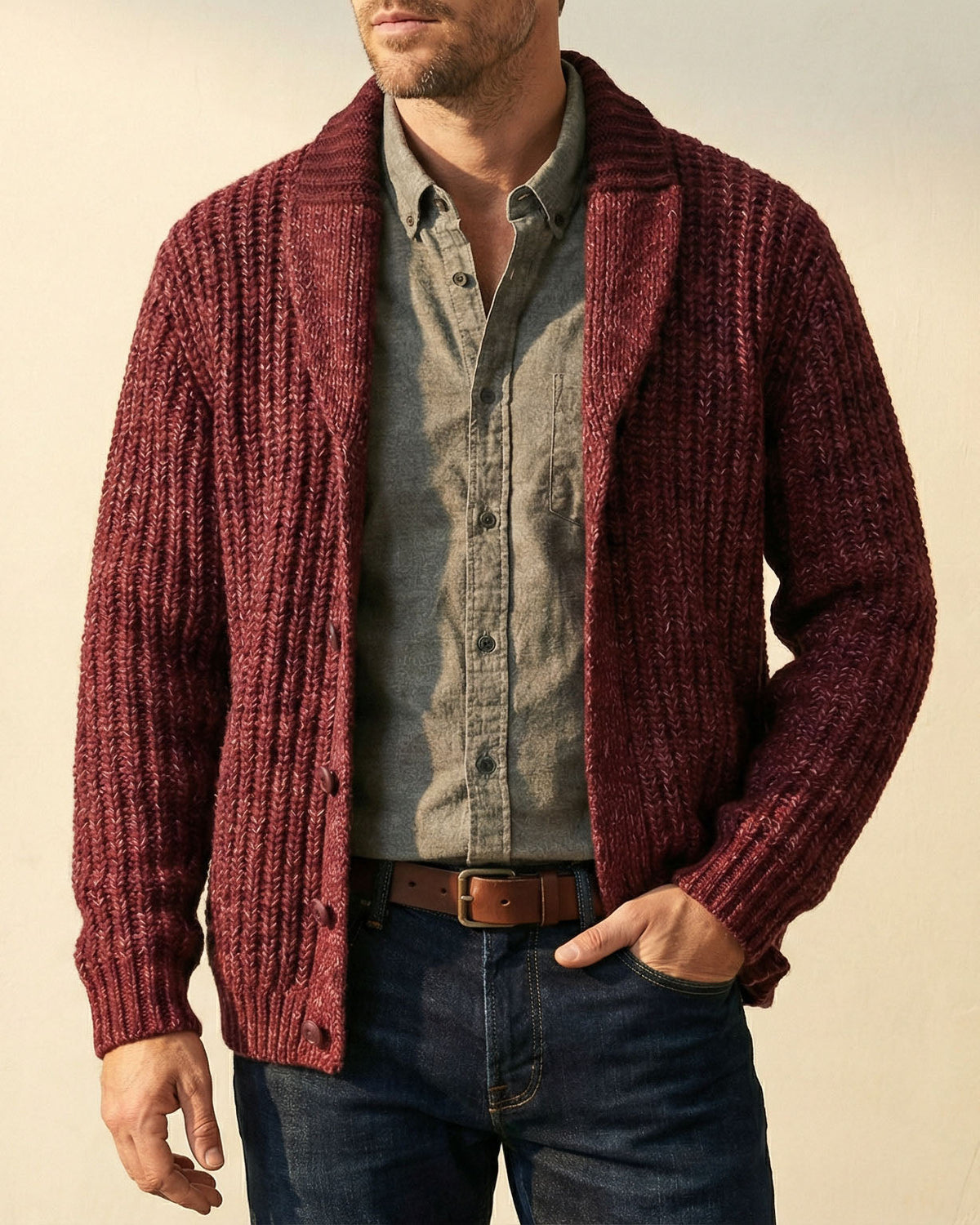 Cozy Sophisticated Men's Wool-Blend Cardigan