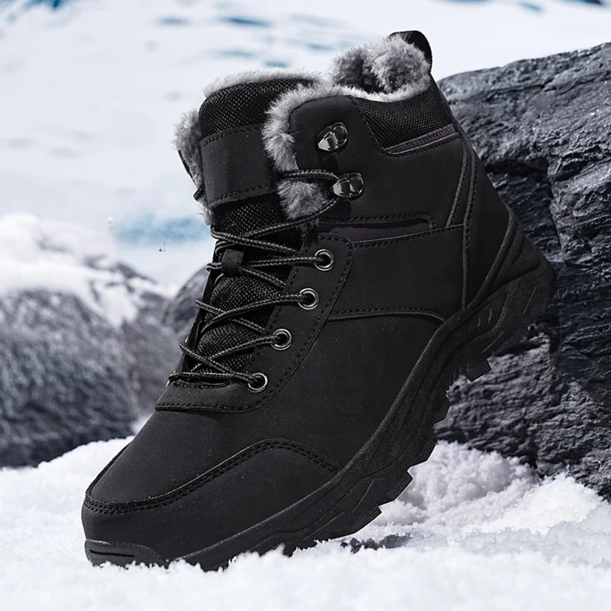 Men's Ankle-High Lace-Up Winter Boots with Faux Fur Upper for Warmth