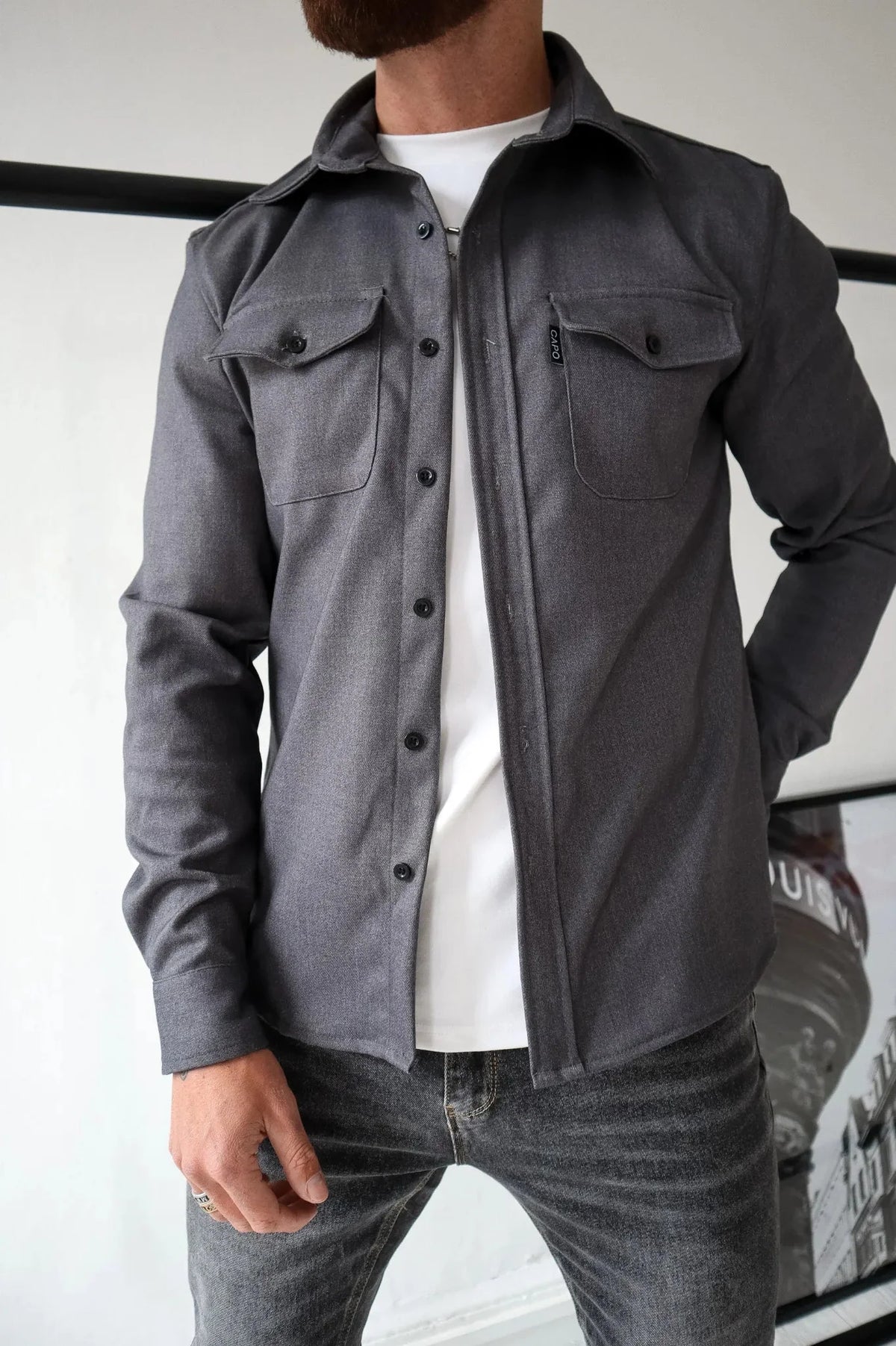 Men's Button-Up Shirt Jacket with Chest Pockets