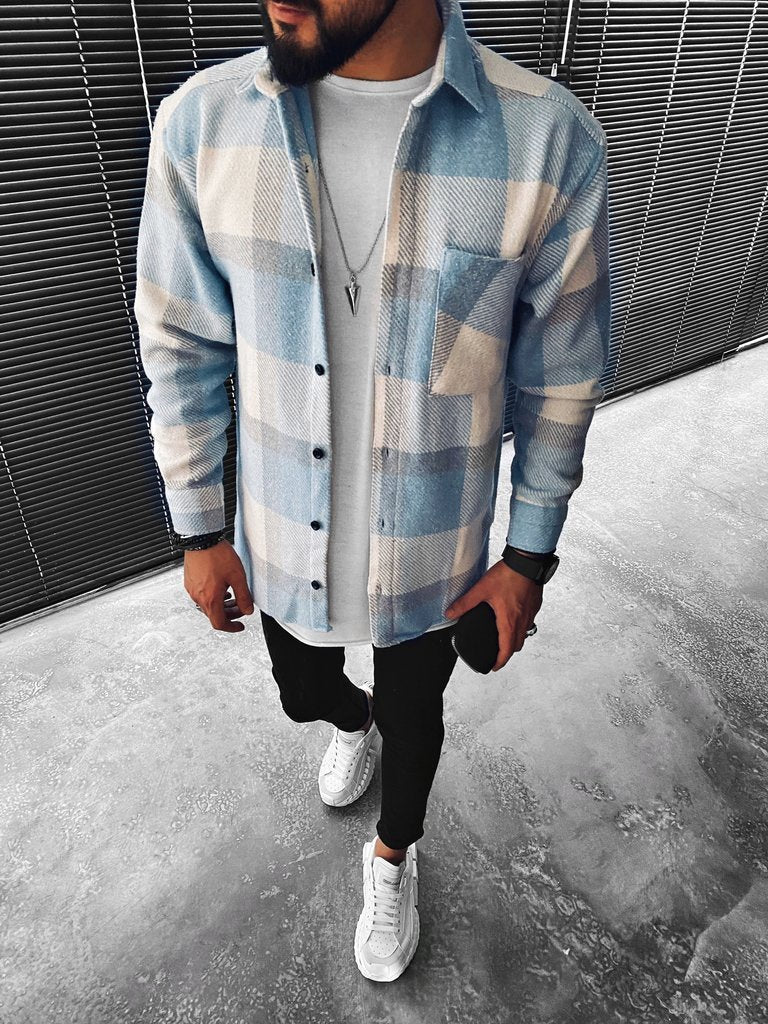 Men's Checked Button-Up Shirt Jacket