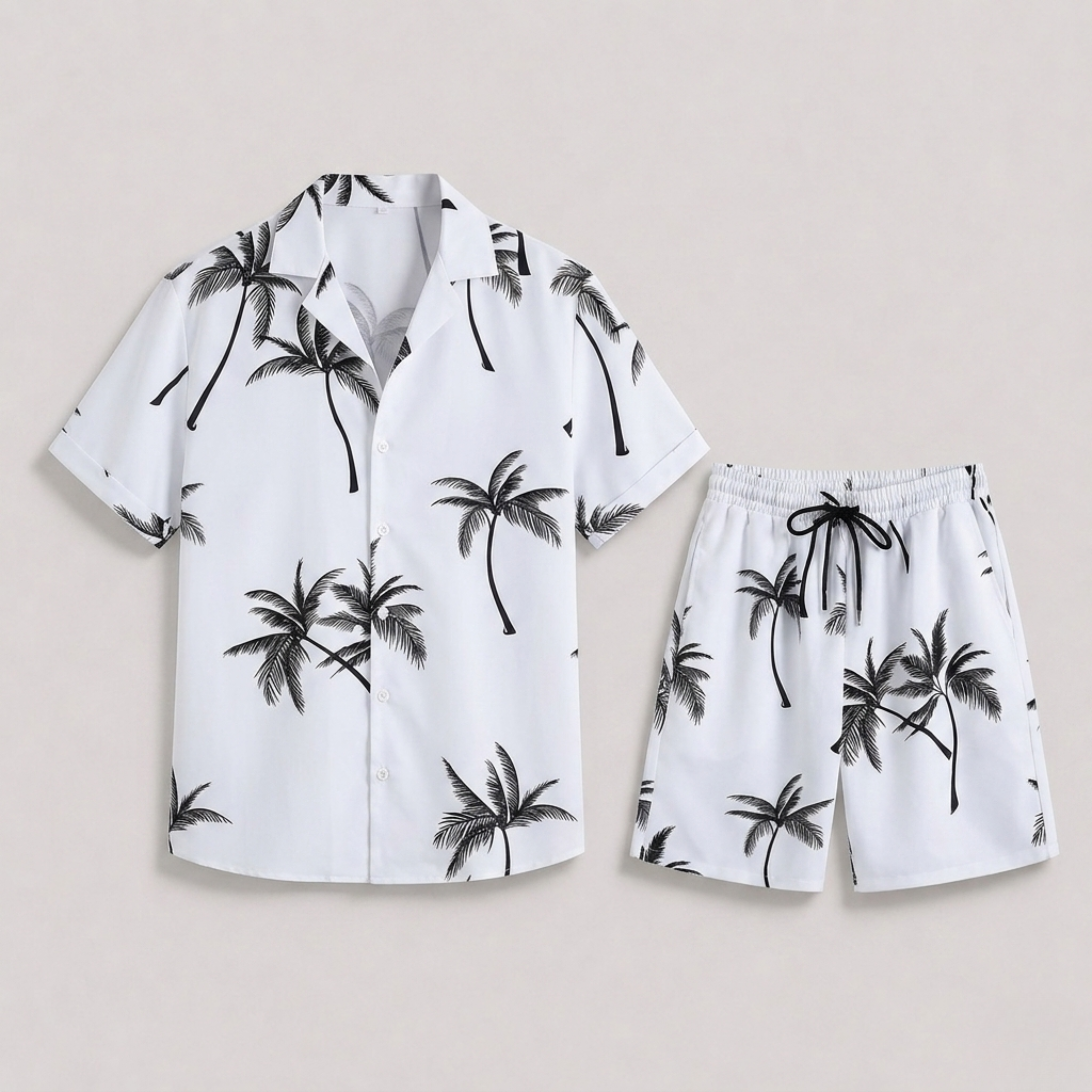 Men's Summer Set with Palm Print and Short Sleeves
