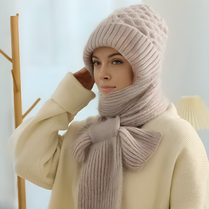 Women's Cable Knit Beanie and Scarf Set