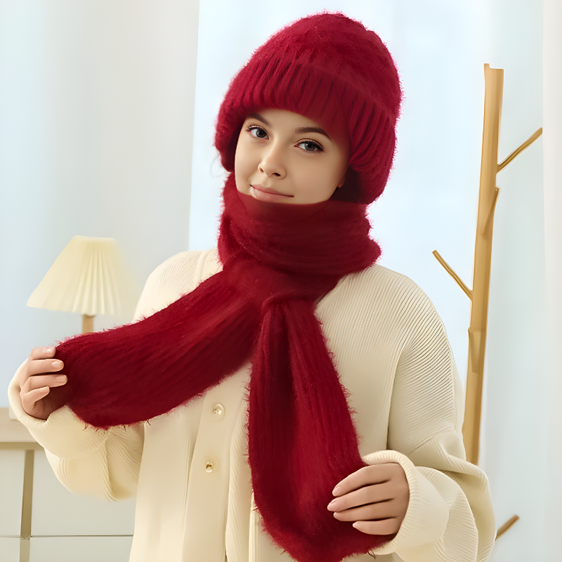 Women's Cable Knit Beanie and Scarf Set