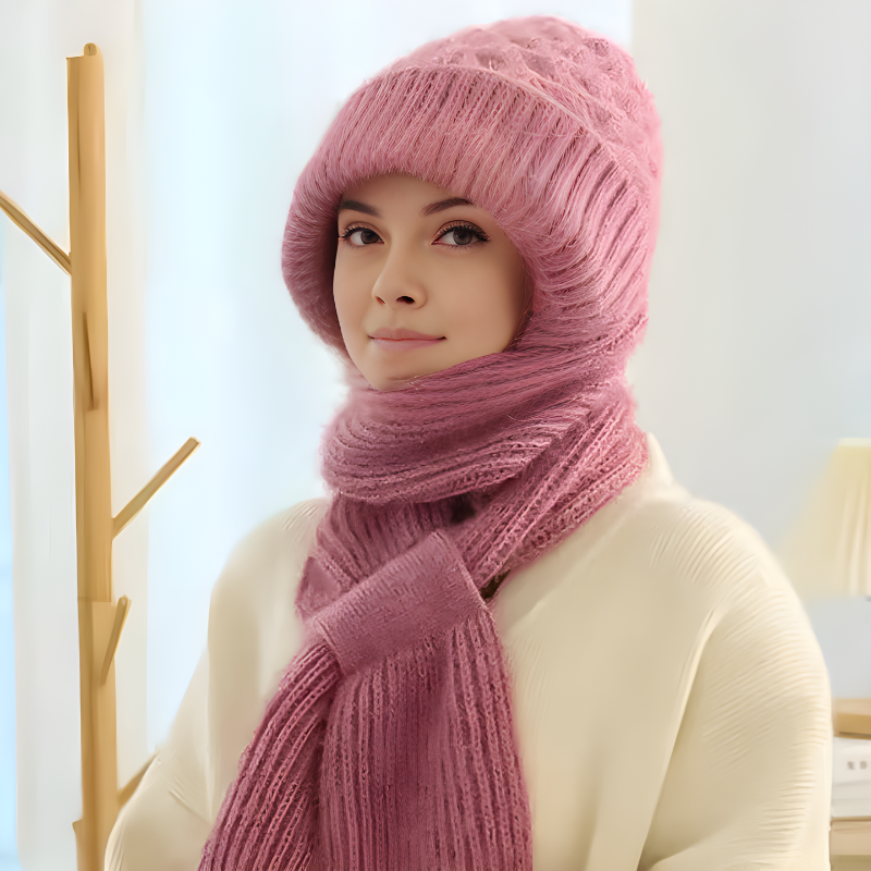 Women's Cable Knit Beanie and Scarf Set