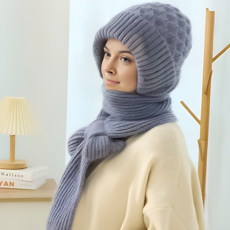 Women's Cable Knit Beanie and Scarf Set