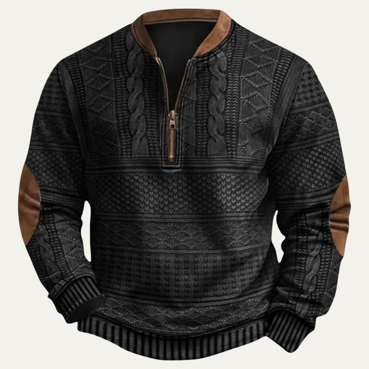 Trendy Men's Half Zip Sweater with Elbow Patches for Casual Wear