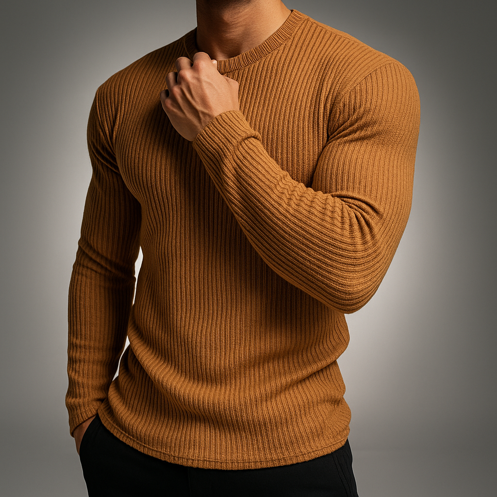 Men's Ribbed Knit Sweater - Contemporary Essential with Vertical Rib Design