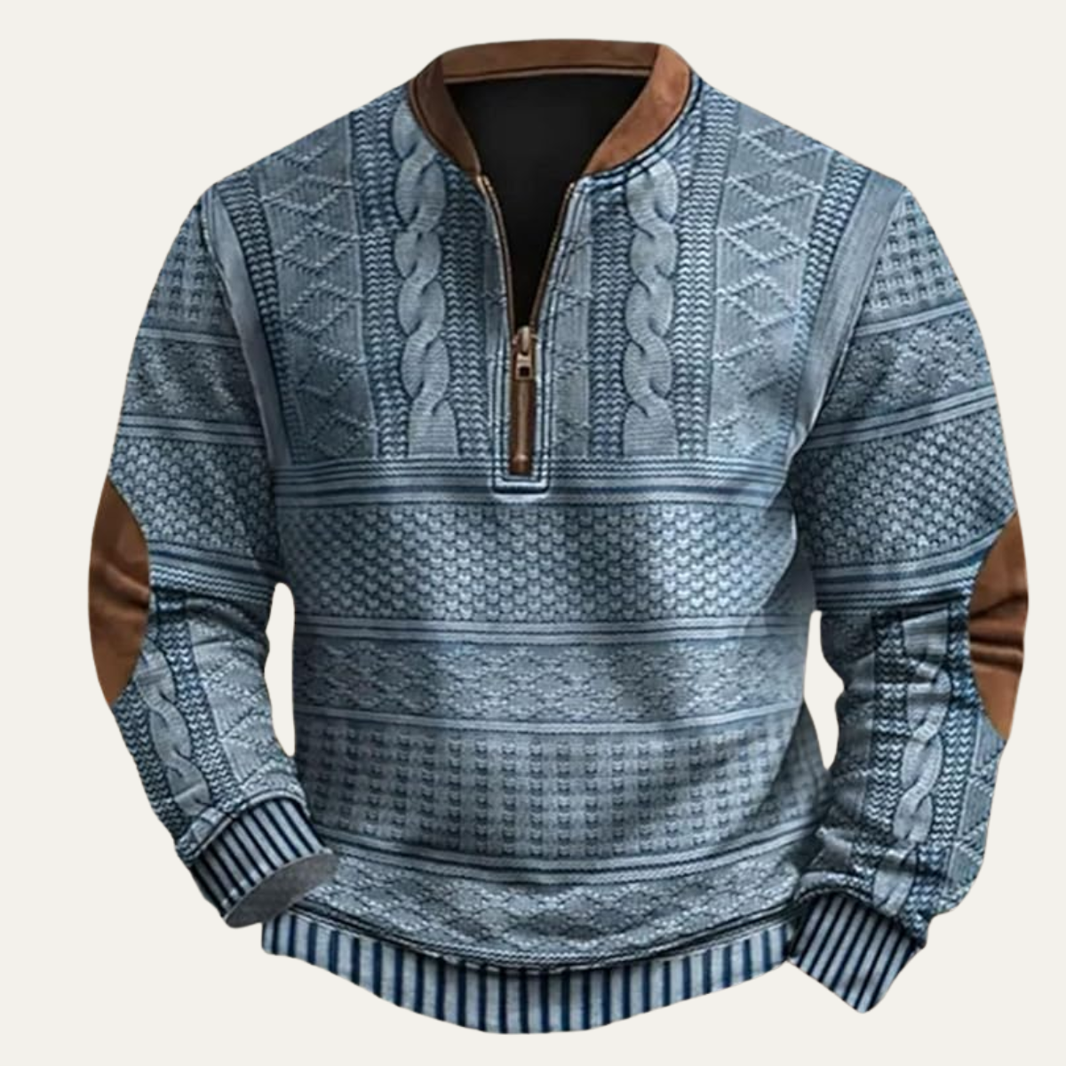 Trendy Men's Half Zip Sweater with Elbow Patches for Casual Wear