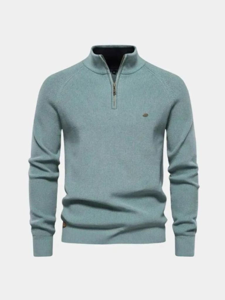 Premium Cotton Men's Quarter-Zip Sweater with Elegant Embroidery
