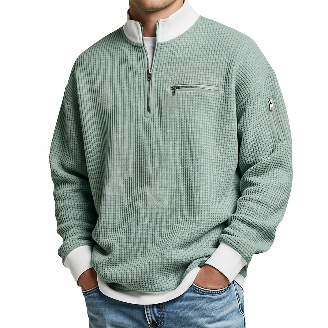Men's Textured Knit Half-Zip Sweater