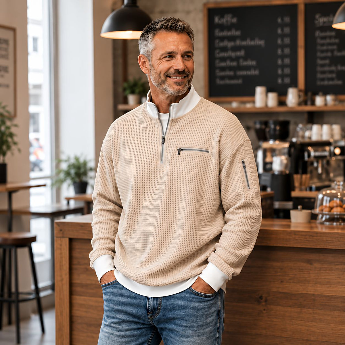 Men's Textured Knit Half-Zip Sweater