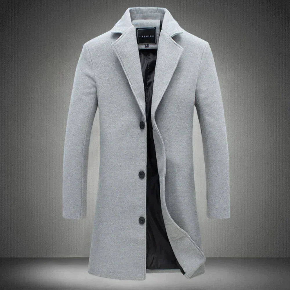Men's Mid-Length Single-Breasted Wool Winter Coat