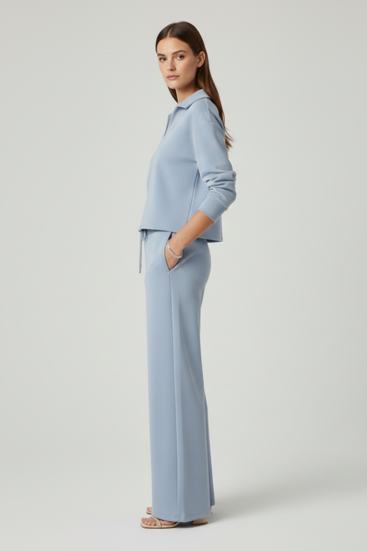 Co-ord Lounge Set for Women with V-Neck and Wide Trousers