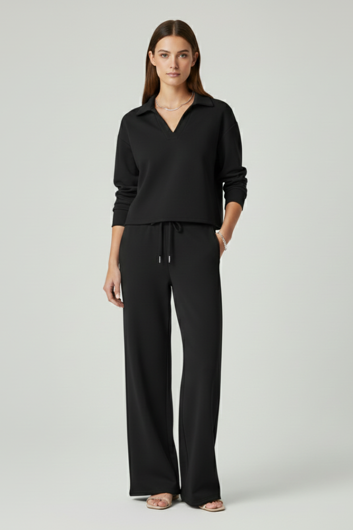Co-ord Lounge Set for Women with V-Neck and Wide Trousers