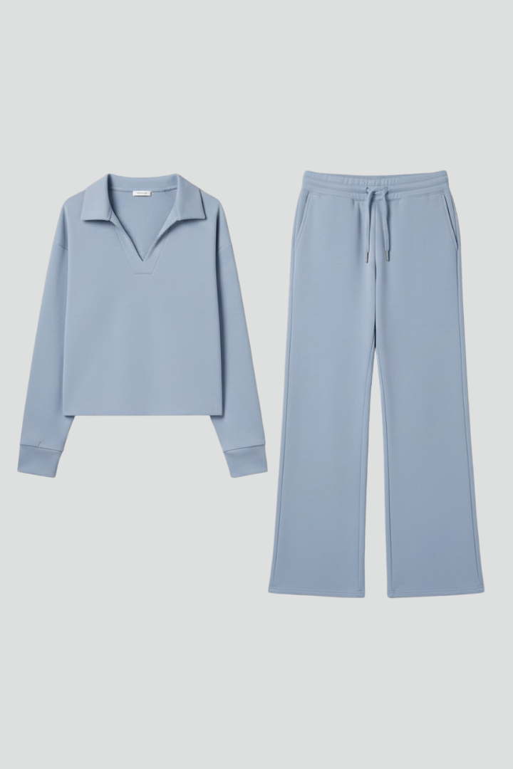 Co-ord Lounge Set for Women with V-Neck and Wide Trousers