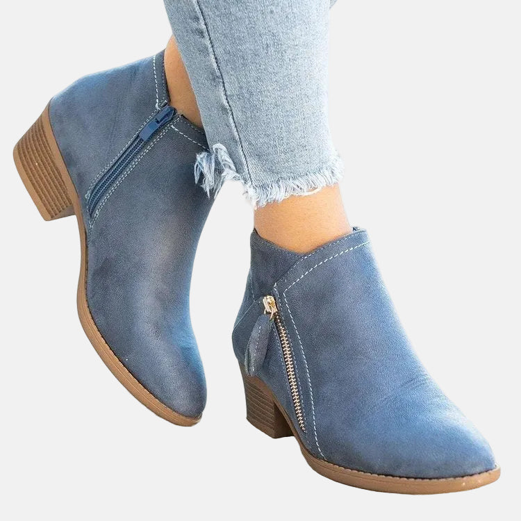 Streamlined Women's Ankle Boots with Block Heel and Side Zip