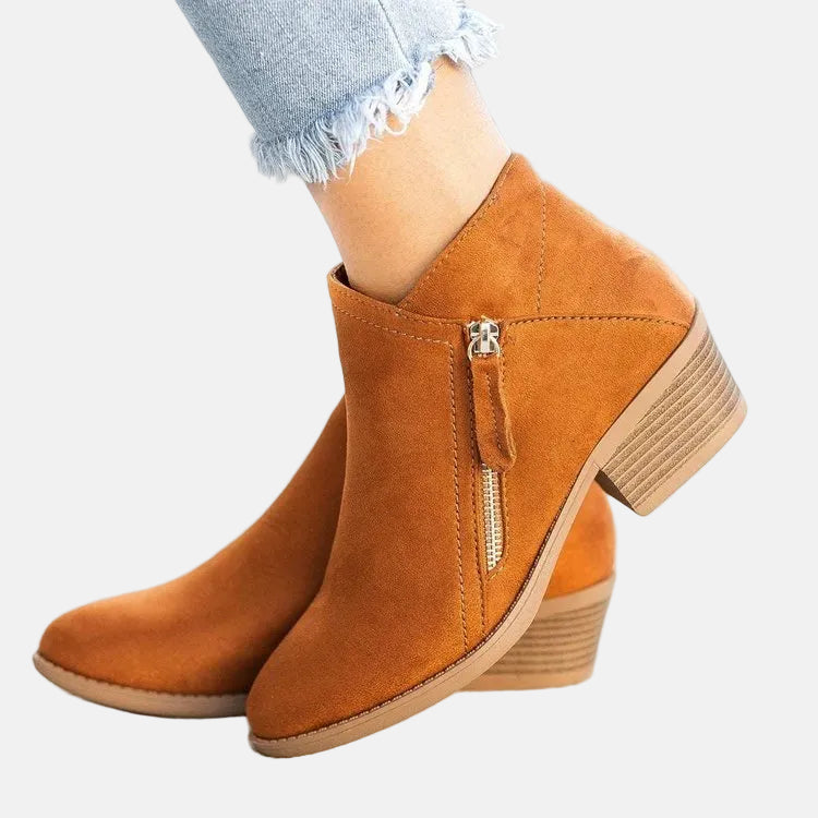 Streamlined Women's Ankle Boots with Block Heel and Side Zip