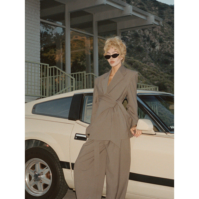 Fitted Women's Blazer and Wide Leg Trousers Set