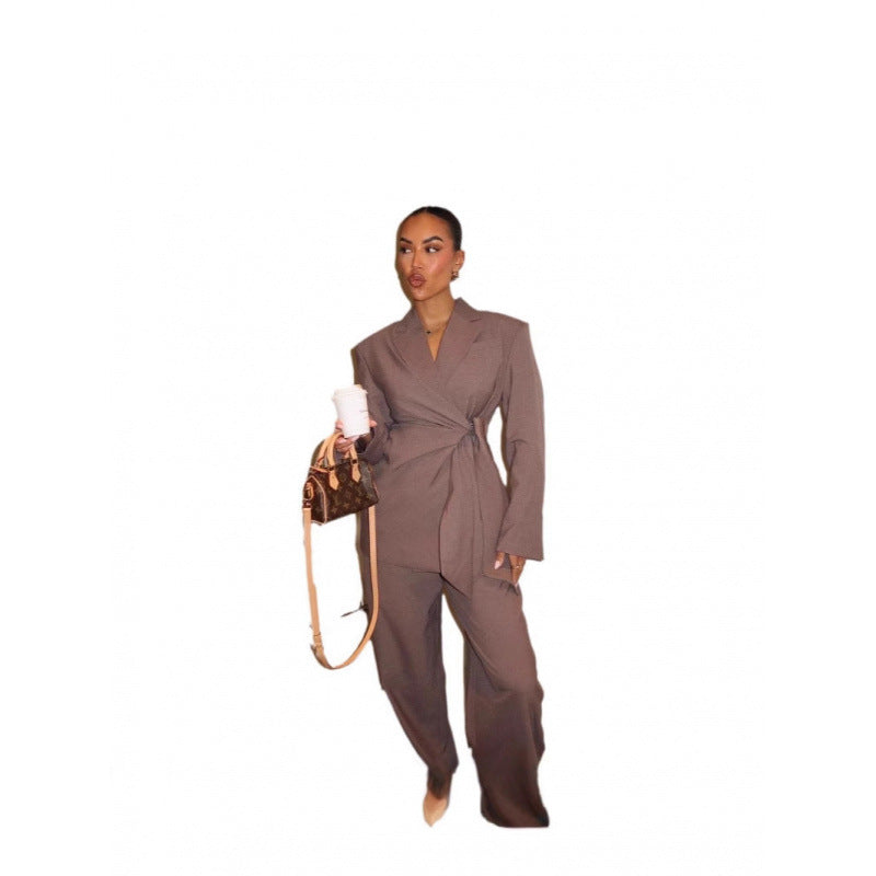 Fitted Women's Blazer and Wide Leg Trousers Set