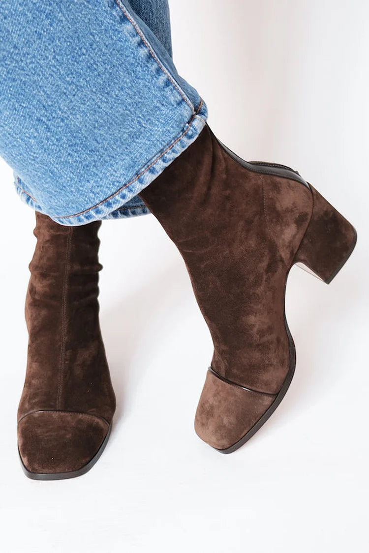 Velvety Finish Women's Ankle Boots with Square Toe and Block Heel
