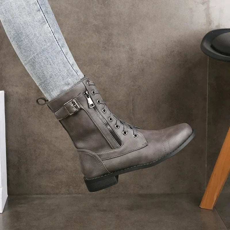 Women's Lace-Up Combat Boots with Buckle Accents