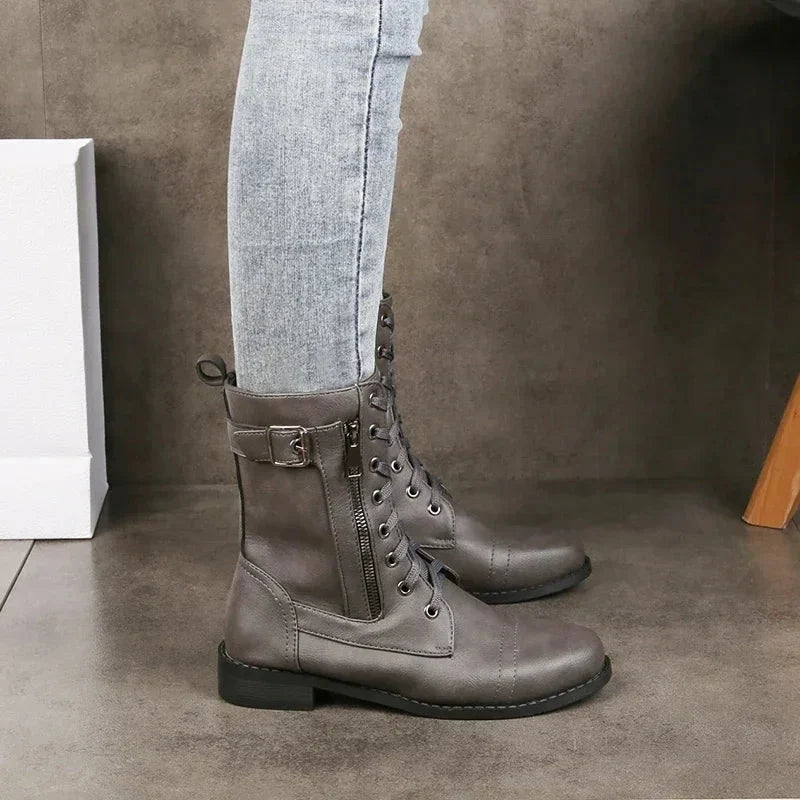 Women's Lace-Up Combat Boots with Buckle Accents