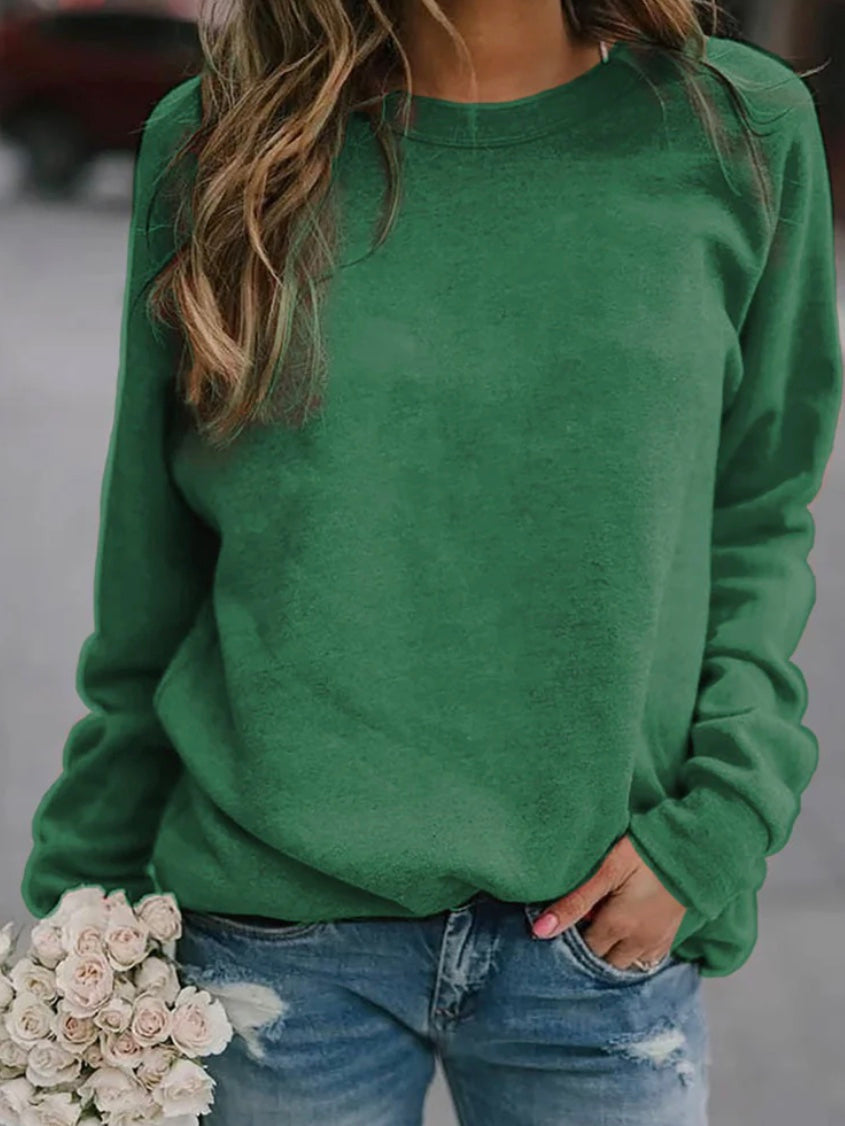 Women's Long Sleeve Crewneck Sweatshirt with Ribbed Hem - Regular Fit