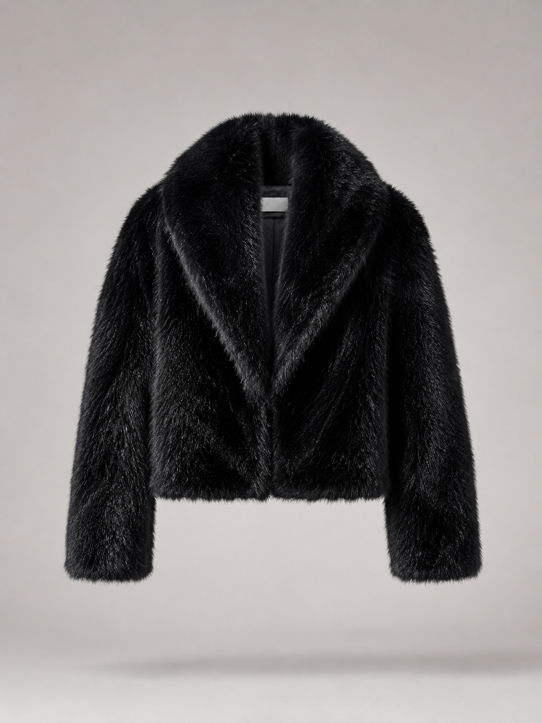 Cropped Oversized Women's Fur Jacket with Shawl Collar and Smooth Lining