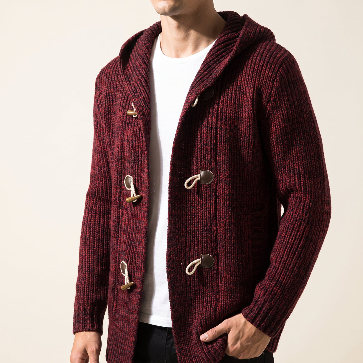 Women's Knit Hooded Cardigan with Toggle Closure and Spacious Pockets