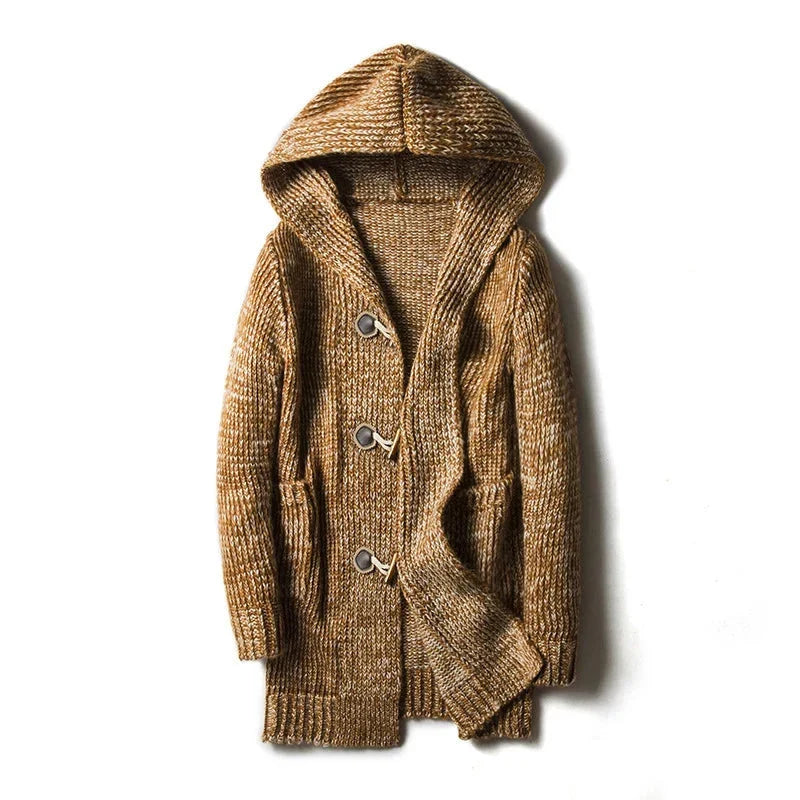 Women's Knit Hooded Cardigan with Toggle Closure and Spacious Pockets