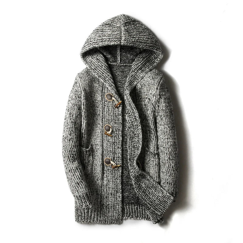 Women's Knit Hooded Cardigan with Toggle Closure and Spacious Pockets