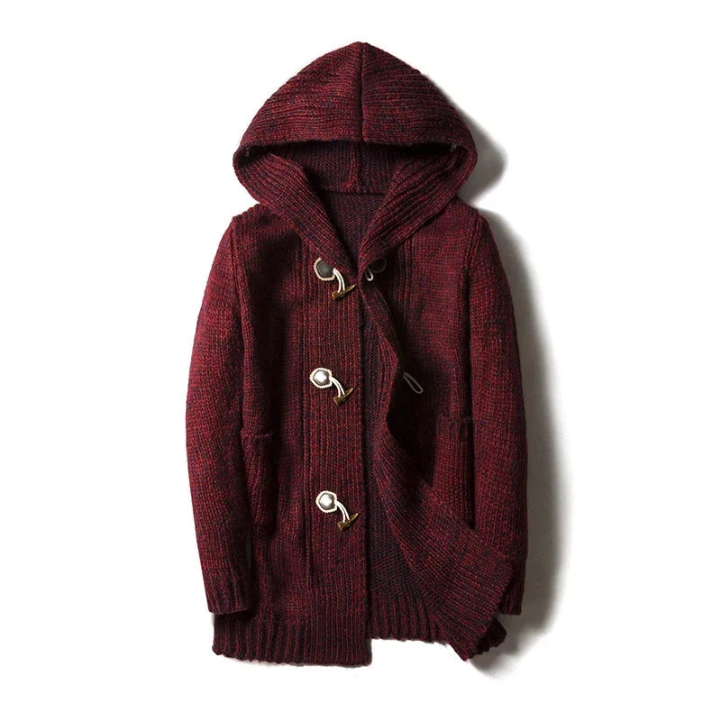 Women's Knit Hooded Cardigan with Toggle Closure and Spacious Pockets