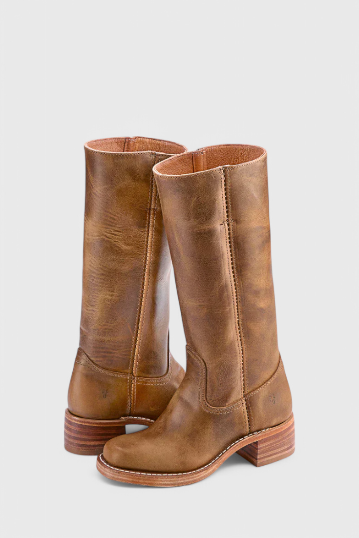 Women's Knee-High Boots with Square Toe and Block Heel