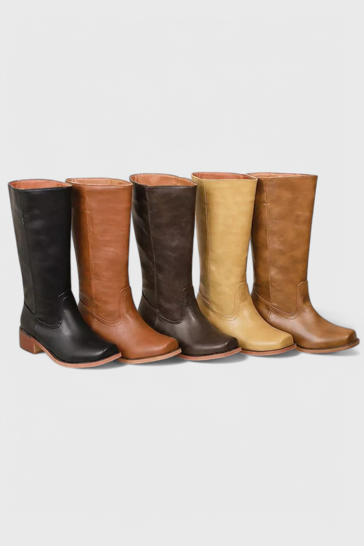 Women's Knee-High Boots with Square Toe and Block Heel
