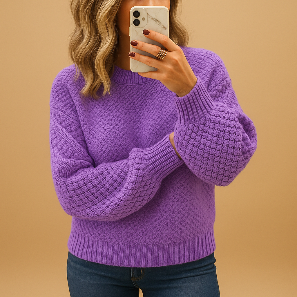 Textured Knit Sweater for Women | Relaxed Fit Style