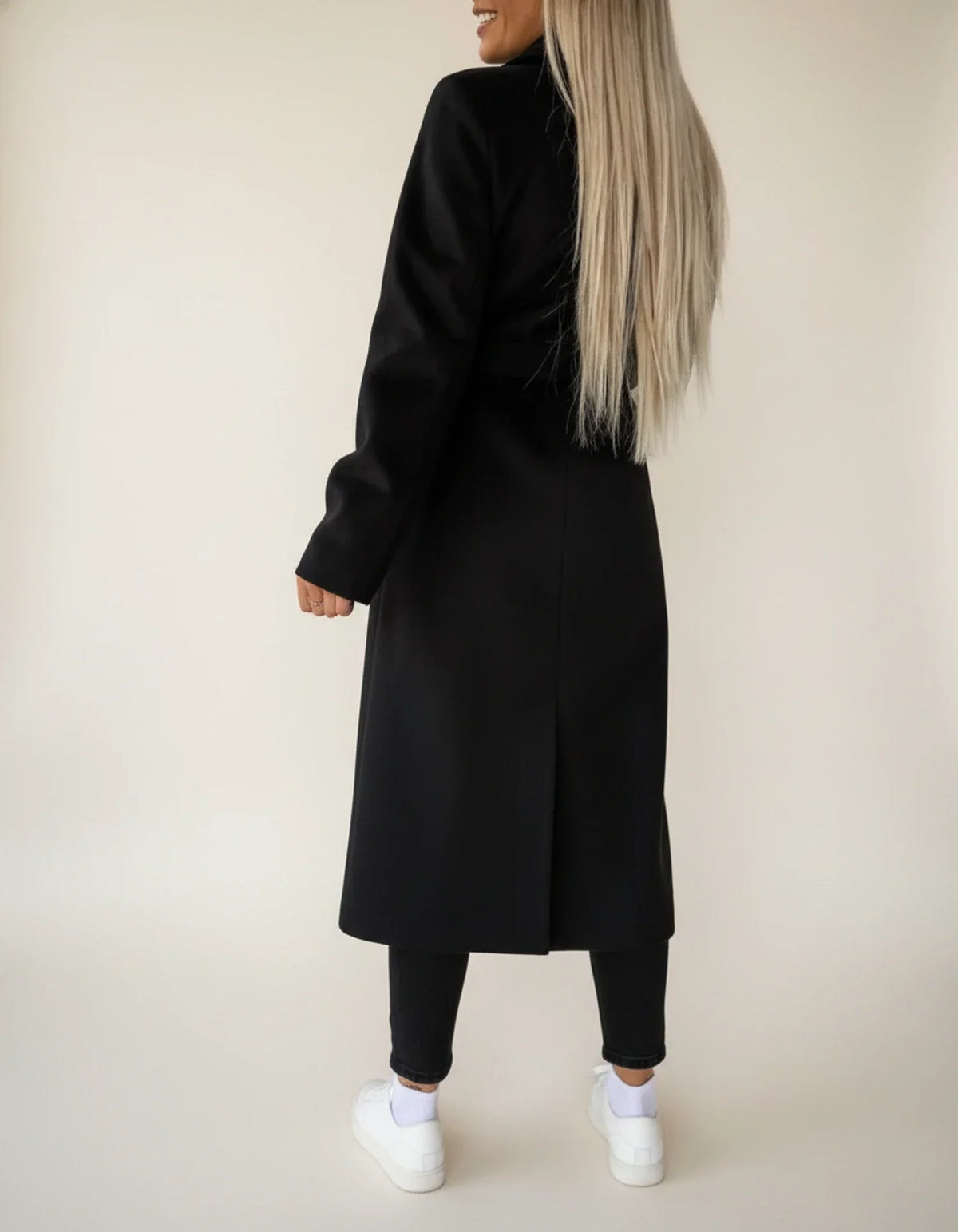 Belted Double-Breasted Midi Coat for Women with Notch Lapel