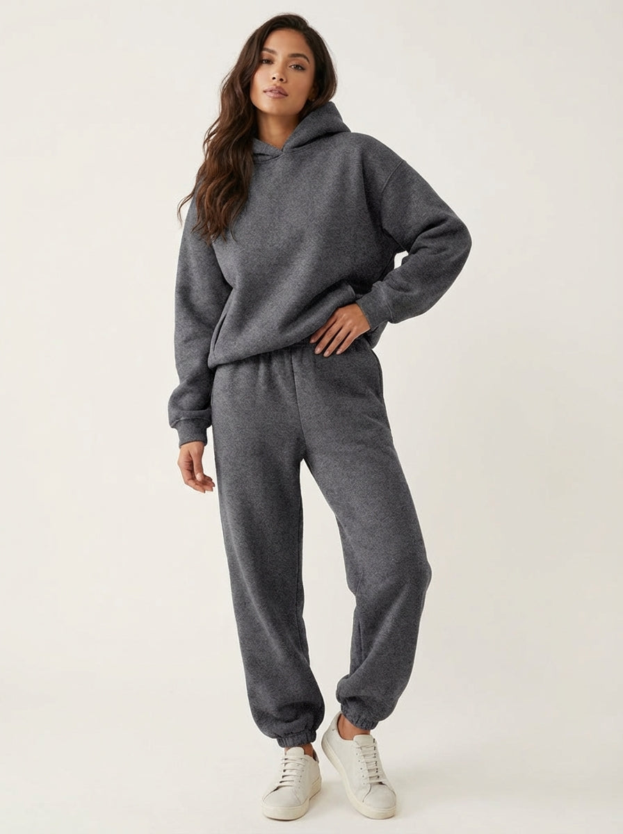 Women's Oversized Hoodie and Long Sleeve Loungewear Set with Elastic Waist