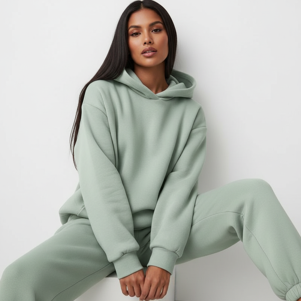 Women's Oversized Hoodie and Long Sleeve Loungewear Set with Elastic Waist