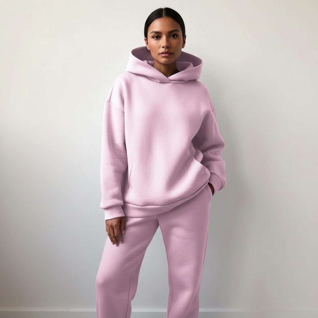 Women's Oversized Hoodie and Long Sleeve Loungewear Set with Elastic Waist