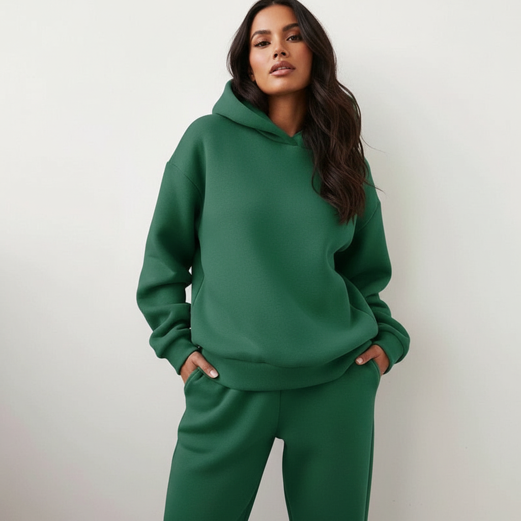 Women's Oversized Hoodie and Long Sleeve Loungewear Set with Elastic Waist