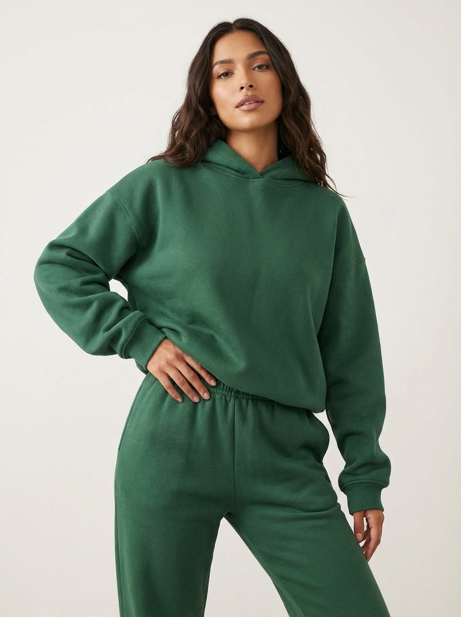 Women's Oversized Hoodie and Long Sleeve Loungewear Set with Elastic Waist