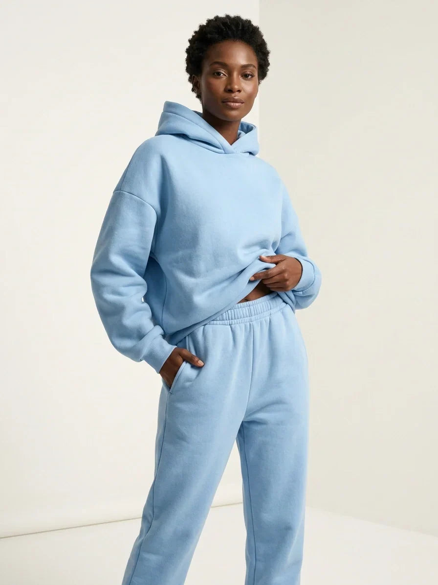 Women's Oversized Hoodie and Long Sleeve Loungewear Set with Elastic Waist