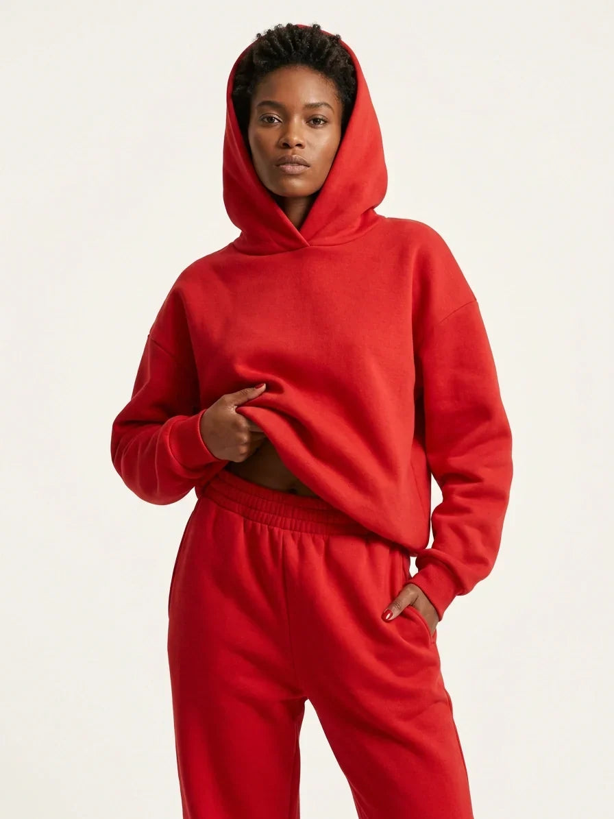 Women's Oversized Hoodie and Long Sleeve Loungewear Set with Elastic Waist