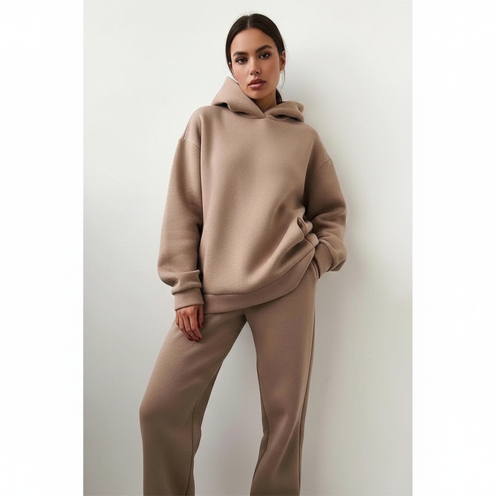 Women's Oversized Hoodie and Long Sleeve Loungewear Set with Elastic Waist