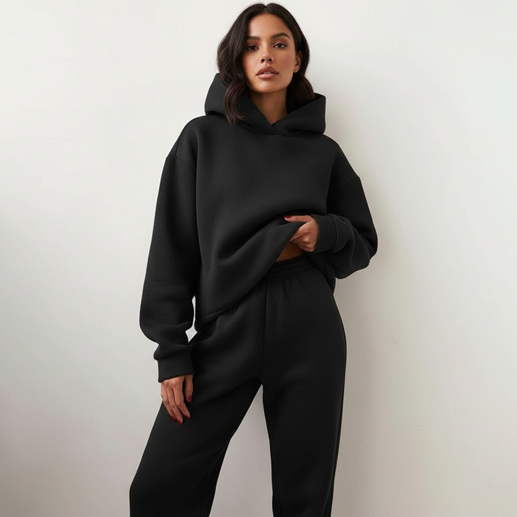 Women's Oversized Hoodie and Long Sleeve Loungewear Set with Elastic Waist