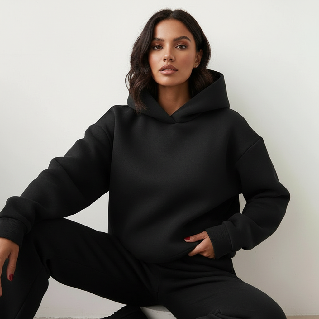 Women's Oversized Hoodie and Long Sleeve Loungewear Set with Elastic Waist