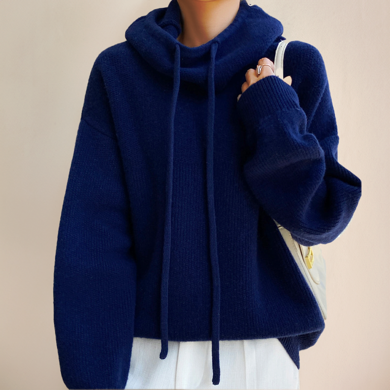 Women's Long Sleeve Oversized Cowl Neck Sweater with Drawstring