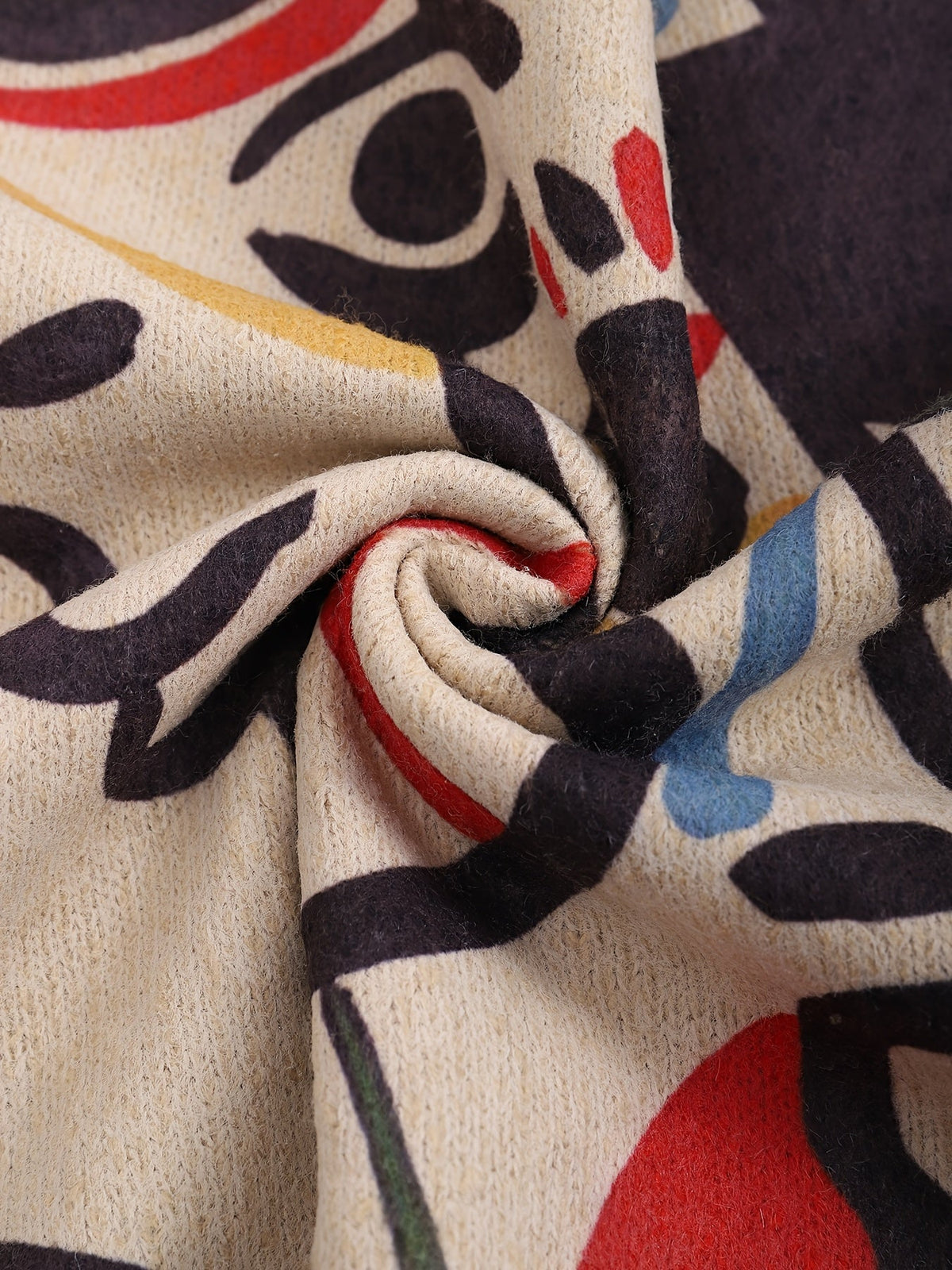 Abstract Print Relaxed Round Neck Sweater for Women with Long Sleeves