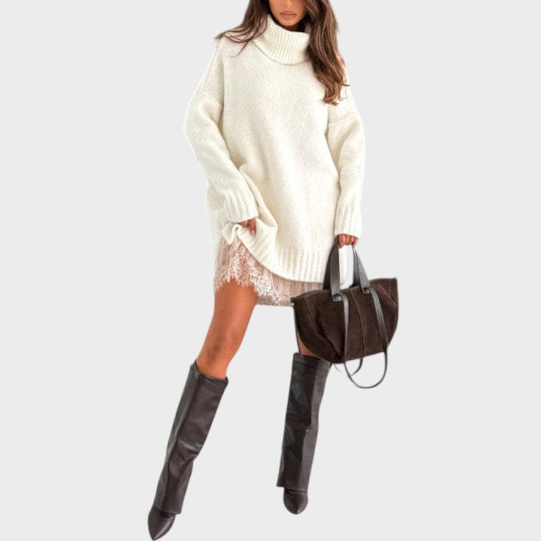 Cozy Lace-Detail Sweater Dress for Women
